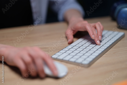 Принти на полотні Office worker hands use modern computer keyboard and wireless mouse