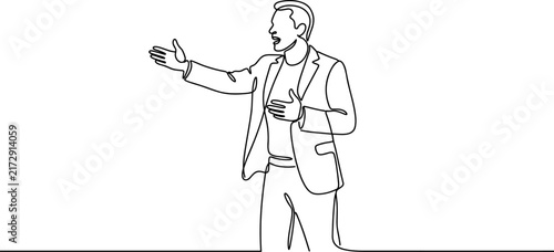 Businessman Gesturing Energetically Single Line Art Style