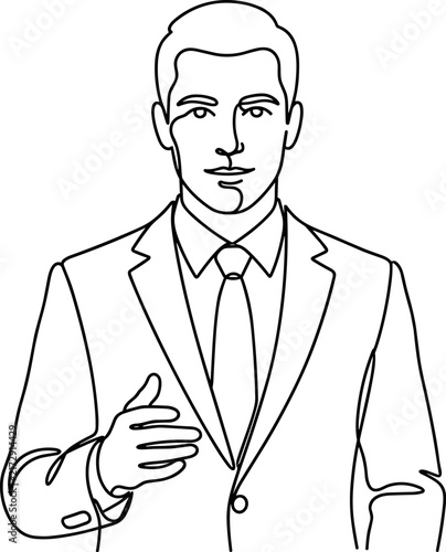 Businessman in Suit Making a Gesture with Hand Line Art Illustration