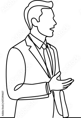 Businessman in Suit Talking and Gesturing One Line Art Style