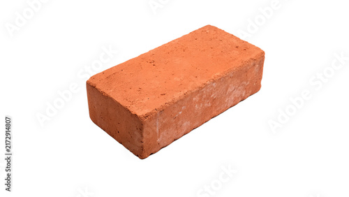 Single red clay building brick block angle view isolated on transparent background