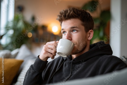 Man enjoying hot coffee during relaxing outdoor break