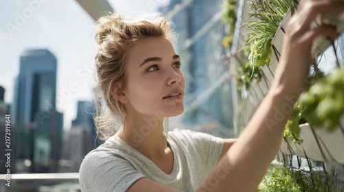 Thoughtful woman enjoying sunlight beside lush indoor plants