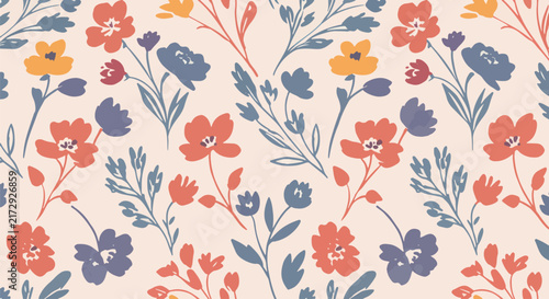 Bright Floral Background Featuring Playful Botanical Composition