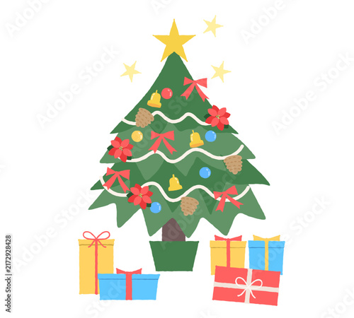 クリスマスツリーとプレゼントのベクターイラスト