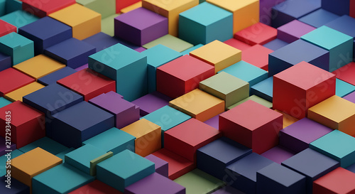 Abstract background featuring an organized arrangement of colorful three dimensional cubes in various heights