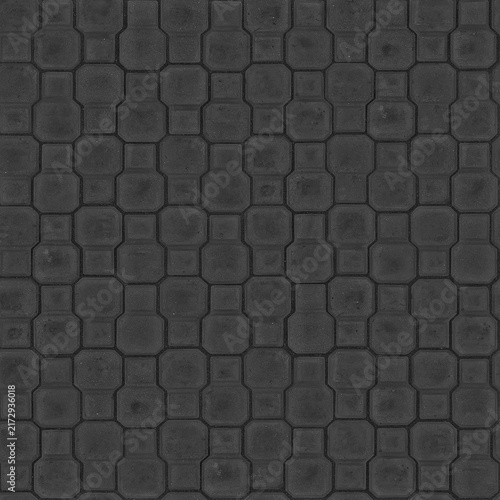 Fotografie A dark gray interlocking brick pavement surface featuring a repeating geometric pattern of large octagonal shapes with smaller square blocks filling the gaps