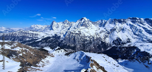 Canvas Print Banner view of Scenic winter landscape with Snow-covered rocky mountain peak und