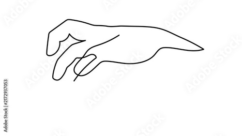 One hand palm fingers silhouette one line art animation, hand drawn decorative continuous contour motion. Human anatomy identity movement, success freedom support time, outline 4k self-drawing movie