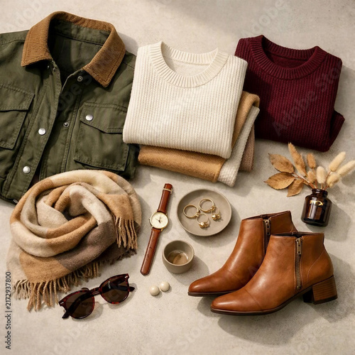 Autumn Fashion Flat Lay – Stylish Fall Clothing, Accessories and Seasonal Lifestyle Arrangement