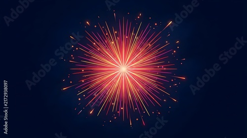 Single vibrant firework explosion in dark night sky