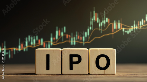 3D IPO Initial Public Offering Concept with Gold Letters and Upward Arrow for Stock Market Investment