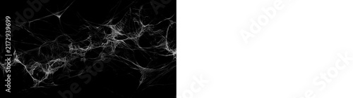 Spider web overlay shown on black background with transparent PNG version, ideal for horror editing, Halloween posters and eerie layouts.