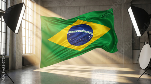 Waving Brazil Flag in Cinematic Sunlight Studio Setting