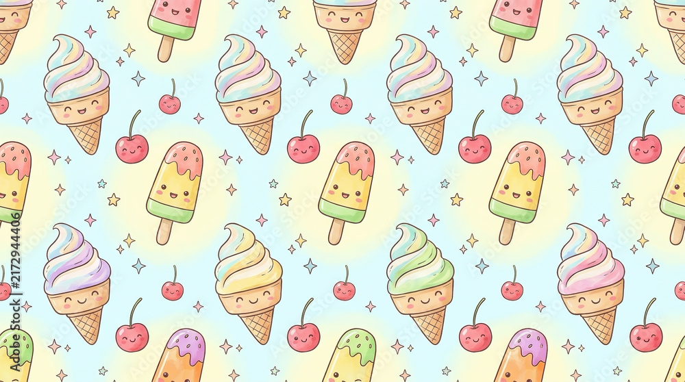 Whimsical ice cream cones seamless pattern