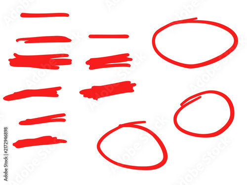 red hand drawn doodle scribble marks vector illustration set with horizontal lines dashes and oval circles for abstract texture design elements and creative graphic overlays