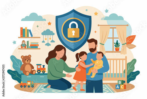 Family Security and Insurance Protection Shield in Nursery Setting