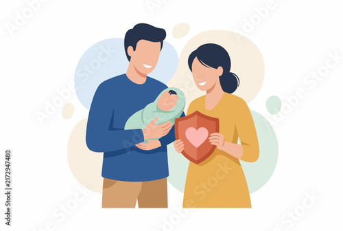 New Parents with Shield for Family Insurance and Baby Protection