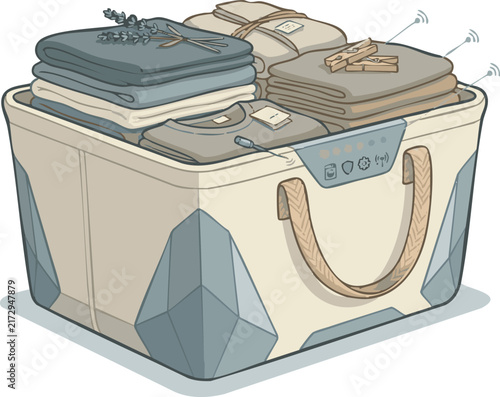 Smart Laundry Basket with Fabric Care Sensors Vector