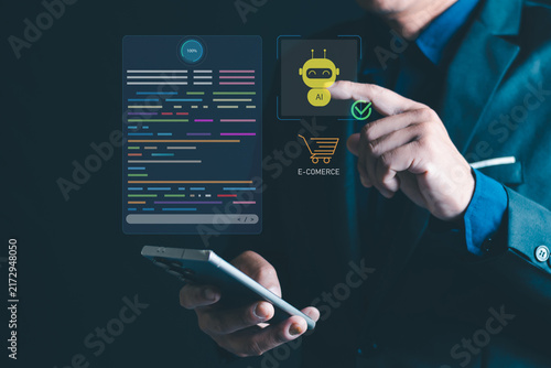 AI-Powered E-Commerce Technology and Software Development Concept with Smart Digital Shopping Interface