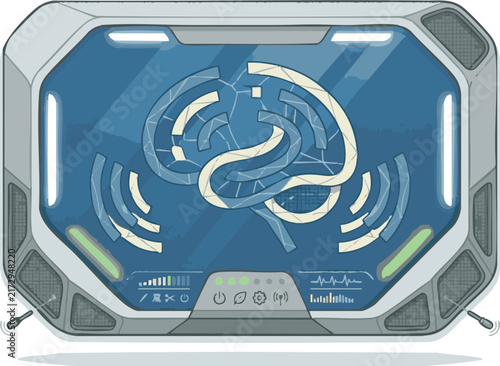 Futuristic Smart Display Screen with Brain Interface Hologram Vector