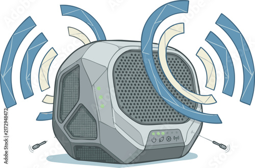 Futuristic Wireless Smart Speaker with Audio Wave Visuals Vector