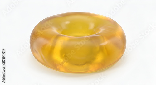 Translucent Amber Golden Torus Ring on White Background
