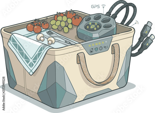 High Tech Smart Cooler Box with Food and Tech Integration Vector