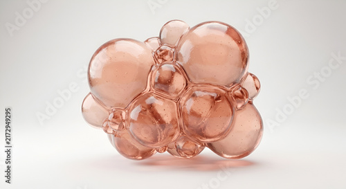 Transparent Pink Gel Capsule with Bubbles Isolated on White Background