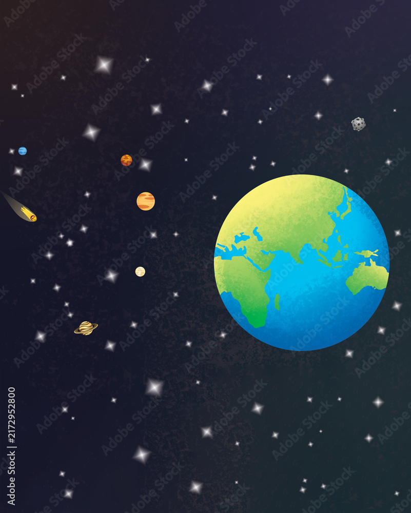 Naklejka premium Colorful Earth Planet in Outer Space with Stars and Cosmic Background.