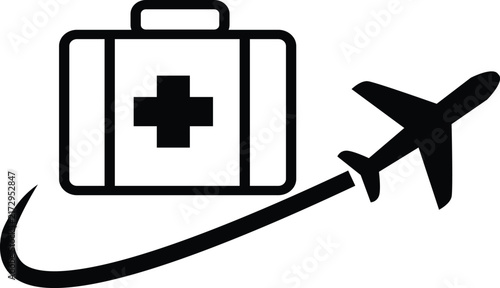 Medical travel icon.  Air ambulance and medical flight services sign. Healthcare tourism symbol. medical tourism. flat style.