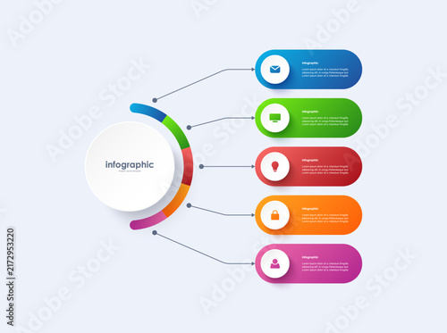Photography Infographic label design with circle infographic template design with five options or steps