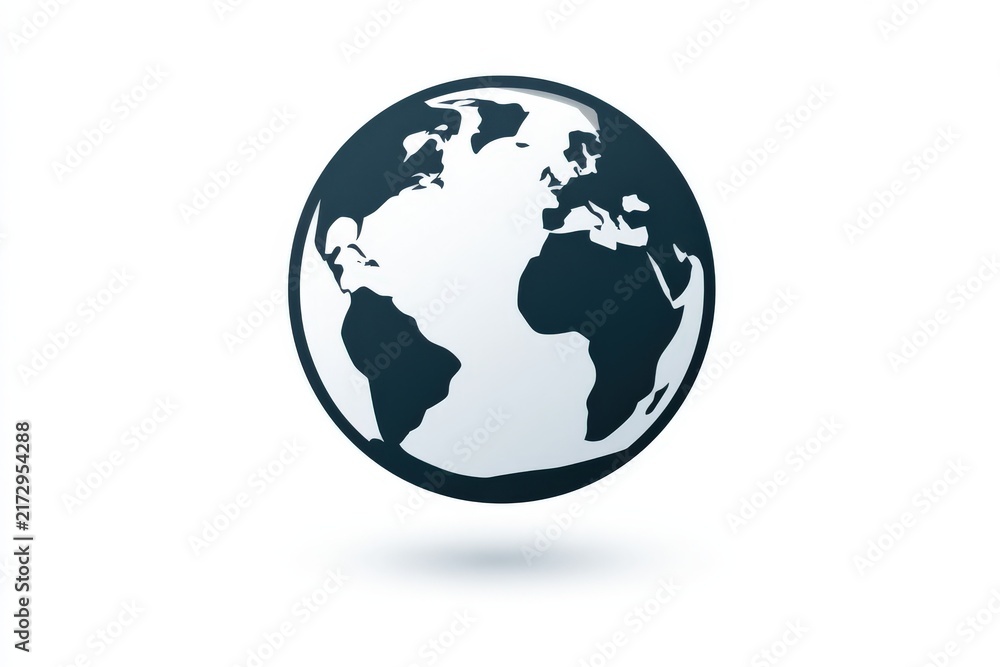 Fototapeta premium Sphere globe icon floats against clean white background