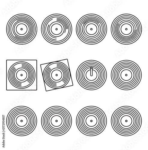Circular Data Patterns with Power Icon in Minimalist Outline Style on White Background