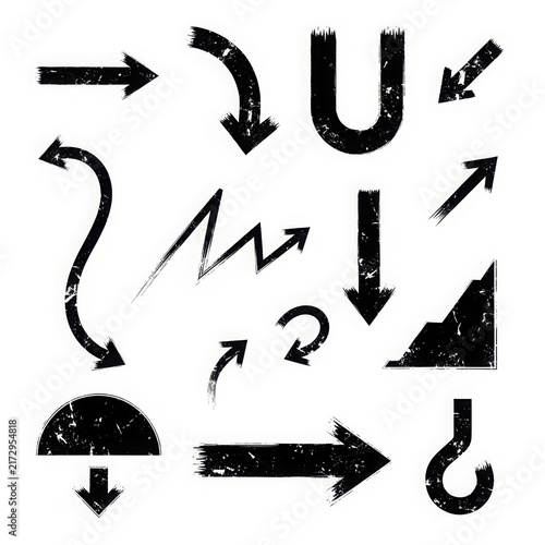 Black arrows showing different directions and shapes isolated on white background