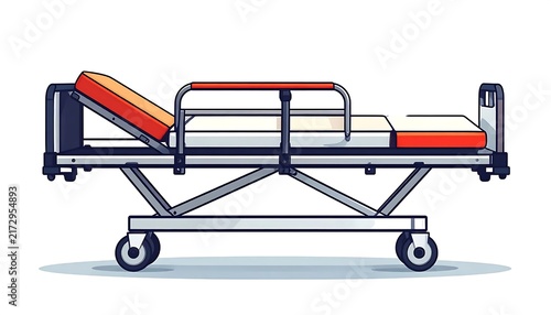 Red and blue folding shopping trolley cart on white background.