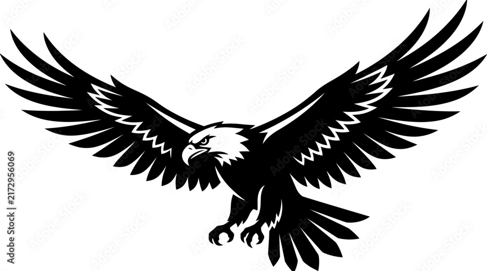 Fototapeta premium Majestic Bald Eagle Mascot Flying with Spread Wings and Sharp Talons Vector Illustration