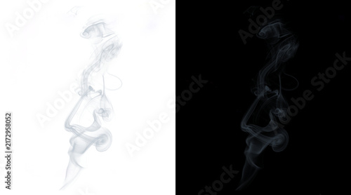 Ethereal white smoke wisps on black and white backgrounds, realistic steam vapor trails, swirling cigarette smoke effect for overlays
