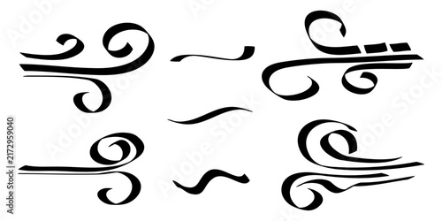 hand drawn set wind doodle blow, gust design isolated on white background. vector illustration 