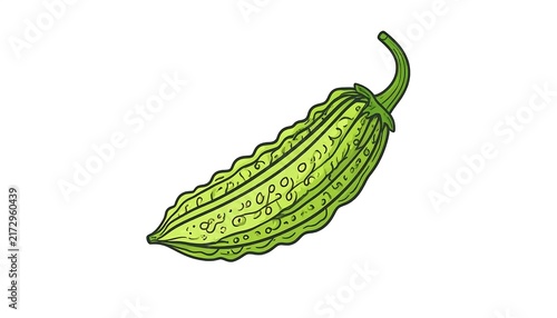 Close up of a single green cucumber leaf.