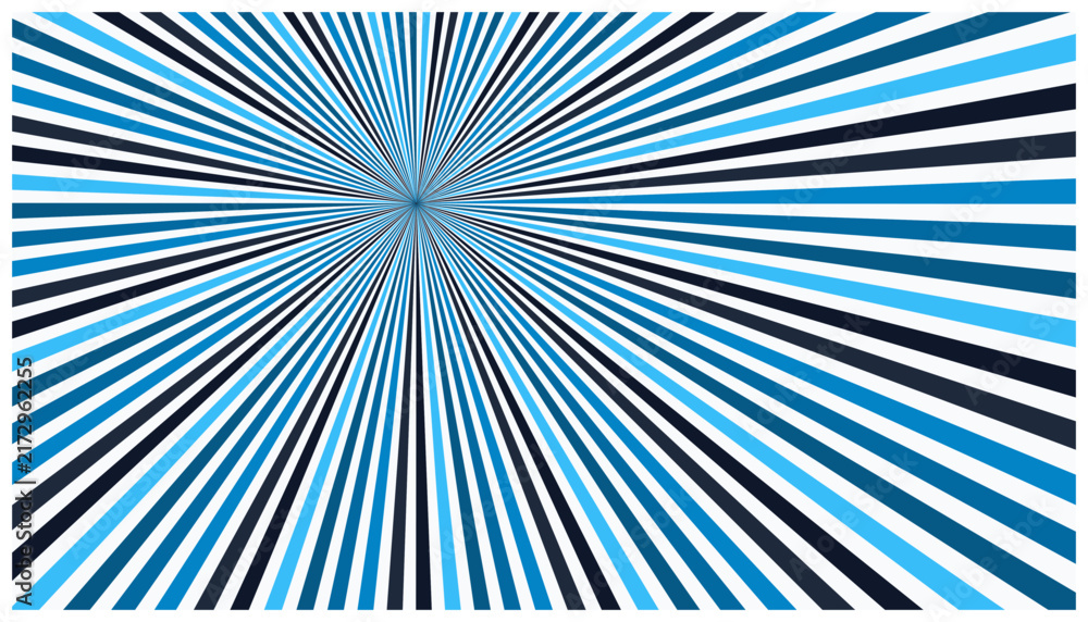 Fototapeta premium Dynamic blue radial stripe background with dense sunburst rays for high-energy graphic design and commercial print.