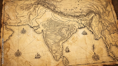Vintage Old Map of India, Indian Ocean, Historical Navigation, Nautical Chart, Exploration