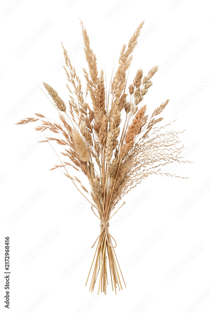 Fototapeta premium Dried grass and wheat bouquet tied with twine