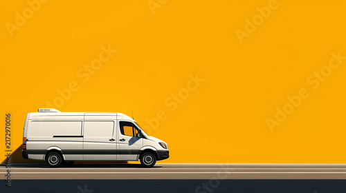 Delivery Van with Cardboard Boxes on Yellow Background, 3D Rendering