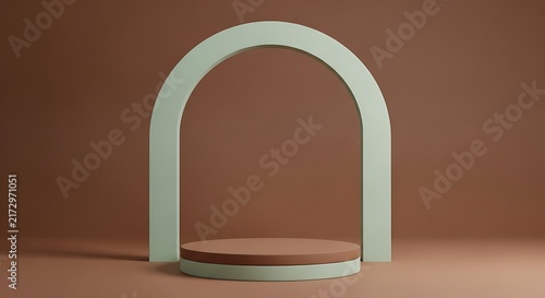 Minimalist white arch shape on light brown surface