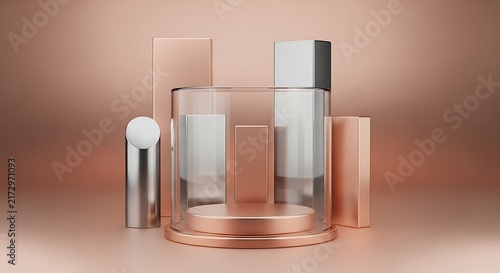 Modern copper cocktail shaker set with clear glass cups