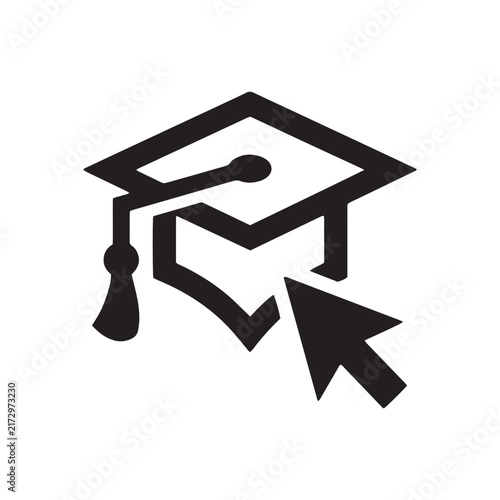 graduation cap icon with computer mouse cursor for online education