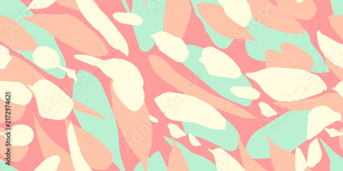 Seamless abstract pattern with flowing organic shapes in pastel coral, mint, peach and ivory. Ideal for textiles, wallpaper, packaging, stationery, fashion and home decor