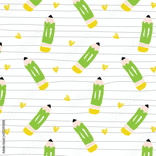 Cute back to school seamless pattern with school supplies. Educational design for kids products and stationery. Flat vector illustration