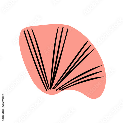 Cute flat illustration of a pink fan shaped scallop seashell isolated on white background for seafood menu design and kitchen decor